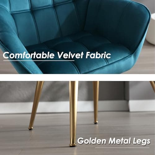 Wahson Fauteuil Salon Moderne Fauteuil Velours avec Pied Doré, Fauteul Design Salon Rembourré Fauteuil Scandinave Fauteuil 1 Place pour Salon/Chambre, Bleu