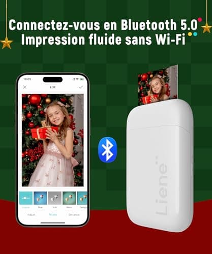 Liene Mini Imprimante, 2 x 3 Imprimante Photo Portable avec 50 Zink Papiers à Dos Collant, Bluetooth 5.0, Compatible avec iOS & Android, Application Dédiée, Imprimante Photo pour iPhone(Blanc)