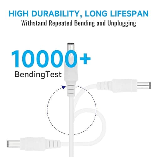 2pcs 10m Câble d'extension d'alimentation, câble d'extension DC 12V 5,5 mm x 2,1 mm Compatible avec l'adaptateur d'alimentation 12V DC ou Le Chargeur Mural pour caméra de sécurité CCTV (Blanc)