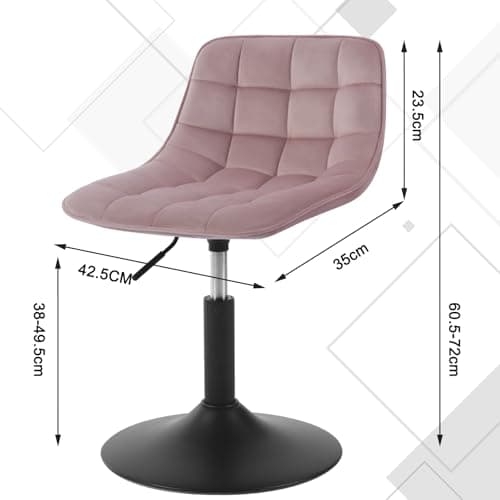 WOLTU 1 X Tabouret de Maquillage Tabouret Coiffeuse Réglable Chaise de Salle à Manger Chaise Travail Chaise Pivotante Velours pour Bureau Domicile Magasin, Hauteur Réglable de 38-49.5cm, Rose