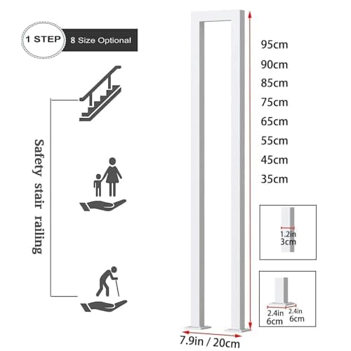 Rampe d'escalier intérieure en forme de U, main courante pour escaliers extérieurs, rambarde escalier intérieur, 35 à 110 cm, garde corps escalier en fer forgé (blanc a, 35 cm)