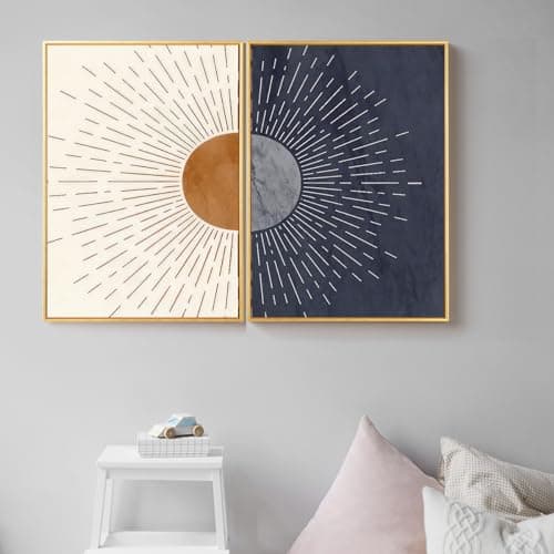 KXHHYB Lot de 2 posters aux lignes abstraites - Lignes abstraites - Motif soleil - Tableau mural - Ligne géométrique - Décoration moderne pour salon et chambre à coucher - Sans cadre - A, 30 x 40 cm x