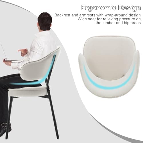 WOLTU Lot de 4 Chaises Salle à Manger, Chaise de Cuisine, Chaise Velours, Siège Rembourré, Chaise Scandinave, avec Dossier et Accoudoirs, Pieds en Métal, Crème, BH389cm-4