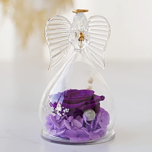 Sunia Cadeau Femme Noel, Rose Eternelle Cadeau Maman Noel, Ange Figurine en Verre avec Fleur Eternelle,Cadeau Maman Mamie, Cadeau Anniversaire Femme, Cadeau Noel Saint Valentin,Ange Gardien Vraie Rose