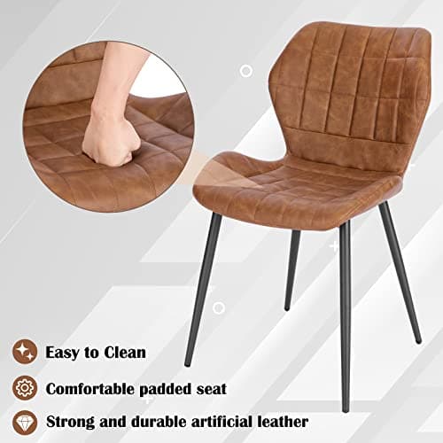 WOLTU Lot de 4 Chaises Salle à Manger, Chaise Scandinave, Chaise de Cuisine, Chaise Salon, Assise Rembourrée, Chaise en Simili Cuir, Brun, Pieds en Métal, BH357br-4