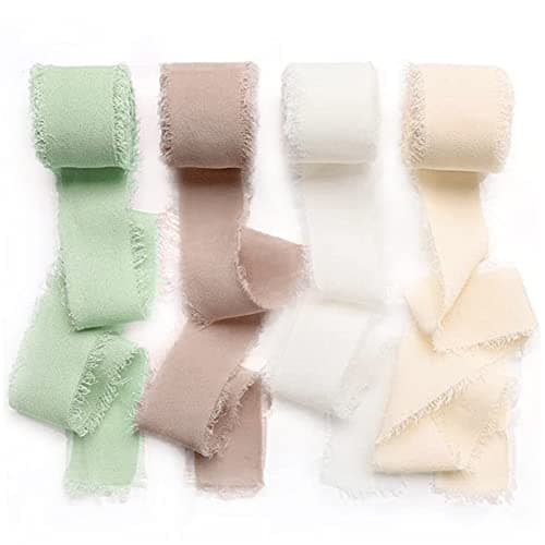 Zasvec Ruban en Mousseline de Soie 4 Rouleaux Ruban Cadeau de Mariage Ruban Décoratif Ruban à Franges Ruban Large 4cm x 5 yard pour Décorations de Mariage Artisanat Bricolage