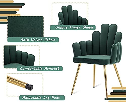 Wahson Chaise de Salle à Manger Lot de 2, Chaise Salle à Manger en Velours, de Salon Moderne avec Accoudoir et Pied Doré, Chaise de Cuisine pour Restaurant et Salle à Manger, Vert