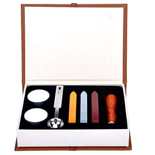 Anbose Ensemble de cachet de cire Arbre de vie comprenant 1 sceau en cuivre avec poignée en bois, 3 bâtons de cire, 1 cuillère à fondre et 2 bougies blanches