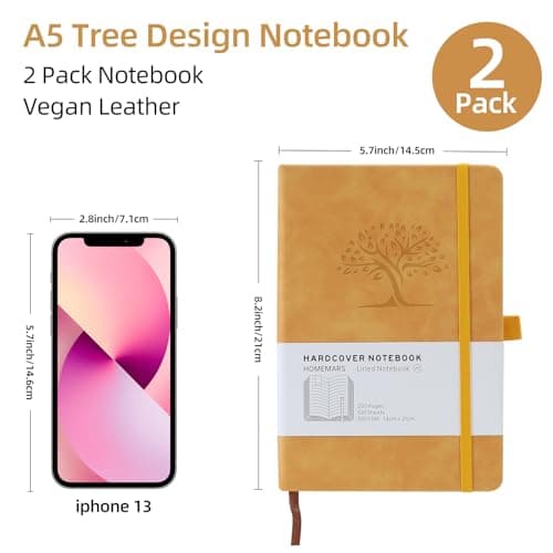 HOMEMARS Carnets et Journaux, Journal intime Adulte, Cahier, Carnet de Notes, Journal, Cahier de Note, Cahier A5, Notebook, Jaune Bleu, 100 Feuilles, 100 GSM, Motif Arbre en Gaufrage, Cuir Végétalien