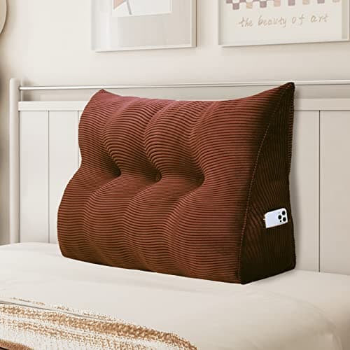 Johnear Coussin de Lecture pour lit ou canapé, Traversin Gros Coussin Dossier Corduroy,Oreiller Triangulaire Coussin Coin, tête de lit,Coussin pour Lombaire Jambe, cale Dos Plage, Brun 100 cm