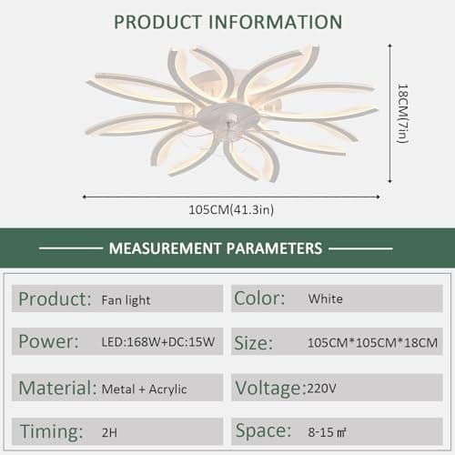 Grand Ventilateur De Plafond Avec Lumière Dimmable Chambre Silencieux Ventilateur Plafond Avec Lumiere Et Telecommande APP Réversible 6 Vitesses Lustre Ventilateur Timer