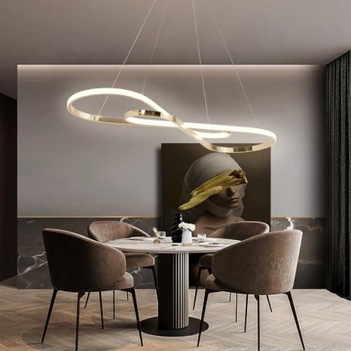 AHRHSM Lampe à Suspension LED Table à Manger, Suspension Moderne à Intensité Variable 57W, Réglable en Hauteur, Suspension avec Télécommande, Pour Salles à Manger, Cuisines (Or)