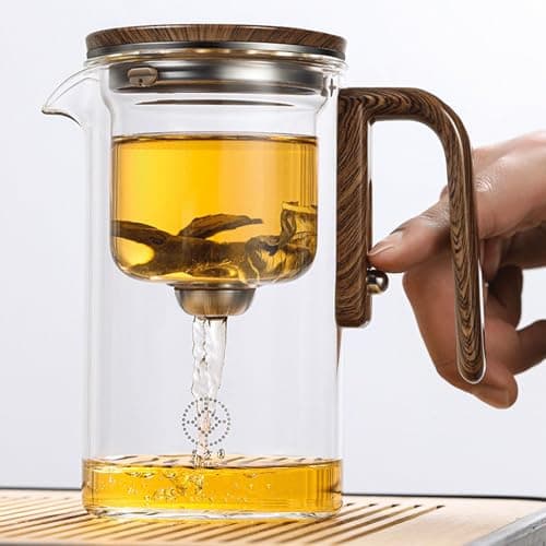 Enchanti Tea Pot, Enchantipot Magic Tea Po, Water Separation Glass Teapot With Wooden Handle, Press Control Magic Tea Pot, Enchantipot Magic Pot