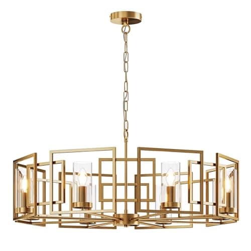 MAYTONI DECORATIVE LIGHTING Suspension classique, cadre en métal doré, abat-jour transparent, hauteur réglable, 8 ampoules, 8 ampoules E14 40 W non incluses