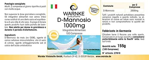 D-Mannose 1000mg - dosage élevé - végétalien - 100 comprimés | Warnke Vitalstoffe - Qualité des pharmacies allemandes
