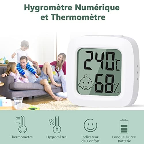 Vinabo 2 pièces Petit Thermomètre Hygromètre Intérieur Digital à Haute Précision, Indicateur Niveau de Confort pour Bureau,Chambre de bébé Vestiaire