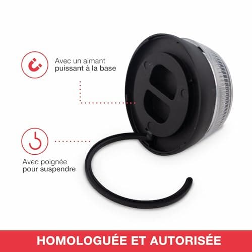 PMK GRUPO - Lumière d'urgence V16 homologuée DGT | Balise signalisation danger pour voiture [Visibilité 1 Km] avec base magnétique et lampe torche