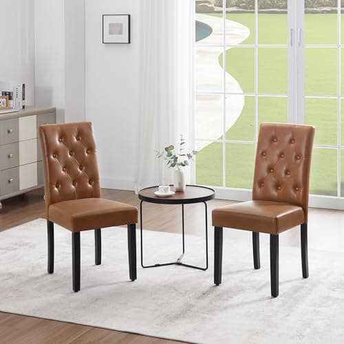 WOLTU Lot de 4 Chaises de Salle à Manger, Chaise de Salon avec Dossier Haut, Chaise de Cuisine Rembourrée, Chaise en Similicuir avec Pieds en Bois Massif, Marron, EZS20br-4