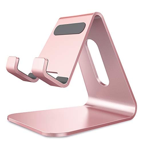 Lucrave Support Téléphone, Support de Bureau en Aluminium Compatible avec iPhone 16 15 14 13 12 Mini Pro Max XS Max XR X Se 8 7 6 6s Plus Huawei Mate 60 Pro, Samsung S23 S22 S21-Or Rose