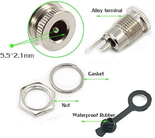 RUNCCI-YUN 20Pcs 5.5mm x 2.1mm Prises Femelle d'Alimentation DC,12 Volt Femelle en Métal DC,DC Fiche à Souder Panel Mount Fiche d'alimentation connecteur basse tension,avec Capuchon Antipoussière