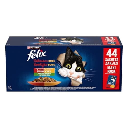 FELIX | Délicieux Duos | en Gelée | Chat Adulte | Sélection de la Campagne aux Légumes | Sachets Fraîcheurs | 44x85g
