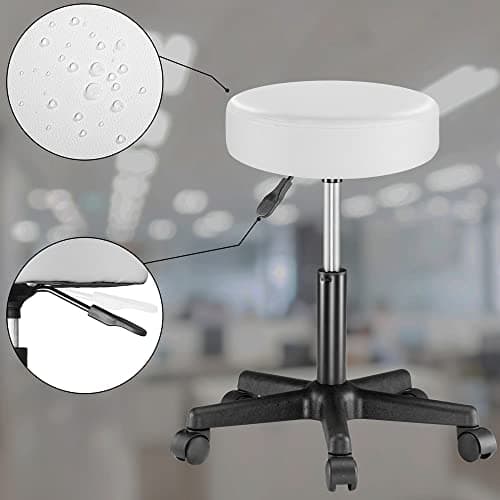 Casaria® Lot de 2 tabourets de Bureau Blanc pivotant 360° Hauteur réglable 46-60 cm avec roulettes Rembourrage 10 cm
