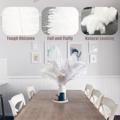 12Pcs Plumes d’Autruche Blanches 10-12inch(25-30cm),Naturelles Plumes d’Autruche pour l'artisanat Masque DIY Plumes pour Vase de Table Bureau Maison Anniversaire Mariage Fête Décoration