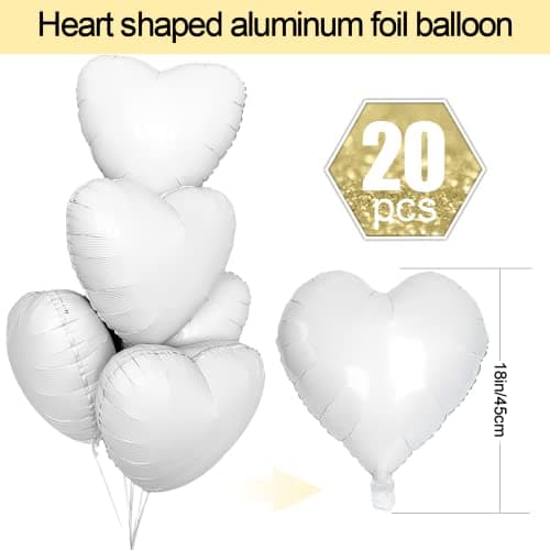 Ballon Coeur Blanc 20 pcs, baudruche en Forme de Coeur, Ballons de Fleuret, Ballon Helium Coeur pour Anniversaire, Mariage, Saint Valentin, décoration de fête de Noël