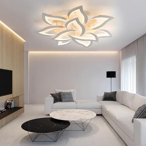 KAUCQI Lustre Salon Plafonnier LED, Moderne Petal Lampe De Plafond LED, Φ85CM 60W, Dimmable 3000K - 6000K, Panneau Acrylique Lumières de Plafond for Living Room, Hall d'entrée, Chambre