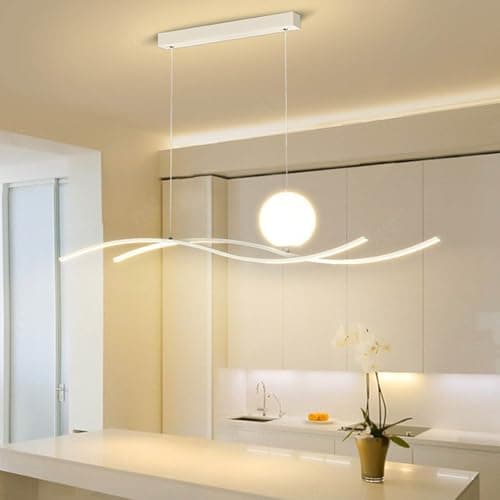Aleaty lampe à suspension table à manger LED dimmable télécommande lampe à suspension moderne table à manger hauteur de suspension réglable Wave plafonnier (blanc, L100cm)