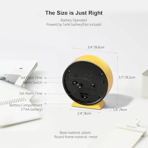 Azyh Réveil analogique sans tic-tac - Petite horloge de table rétro pour décoration de salon, chambre à coucher, table de chevet pour adultes, personnes âgées, enfants, voyage - Fonctionne avec piles