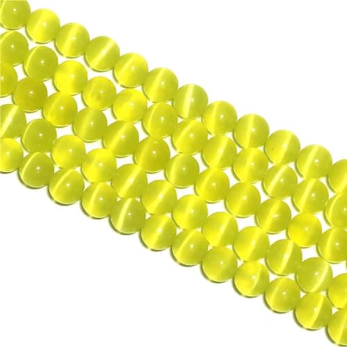 MJDCB 105 pièces Petites Perles Oeil de Chat Jaune Citron 10mm Perles de Cristal Ronde Vrac pour La Fabrication de Bijoux Bracelets Boucles D'oreilles Colliers Accessoires