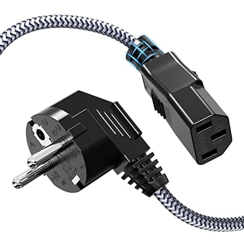 3m Câble d’Alimentation 3 pôles,Nylon Câble d'alimentation Universel EU Schuko CEE 7/7 sur IEC60320 C13 avec VDE pour moniteurs, PC, imprimantes,Couleur Noire