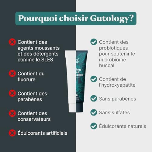 Gutology Dentifrice probiotique naturel, 120 ml, sans fluor, à l'hydroxyapatite, reminéralisant, pour adultes et enfants, aide les dents sensibles et blanchit, goût menthe sauvage