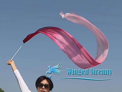Winged Sirenny 250cm Ruban Bâton de Gymnastique en Soie Véritable, Accessoire de Danse et Soie de Jeu (dégradé Bordeaux)