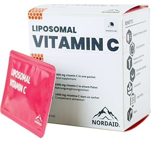 Vitamine C Liposomale 1000 mg - Liquide en 30 sachets - Haute dose - Sans soja Sans alcool - Sac à main- Vitamines adultes - Booster du système immunitaire - Vitamine C Liposomale Bio 1000mg - Nordaid