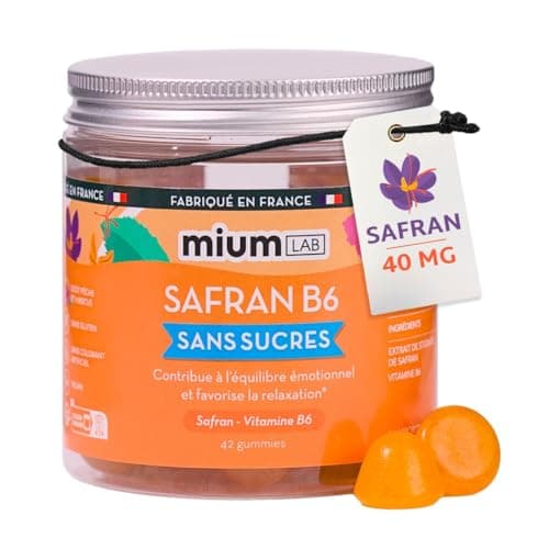 Mium Lab - Gummies Safran Hautement dosé (40mg) et Vit B6 sans sucres - Enfants et Adultes - Formule exclusive - Programme 3 à 6 semaines - Fabriqué en France
