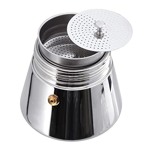 GRÄWE Cafetière à expresso en acier inoxydable avec verseuse en verre, compatible induction et tous types de feux, passe au lave-vaisselle, 4 tasses, 160 ml
