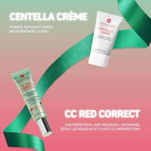 Erborian - Le Duo Anti-rougeurs - Coffret Soin Visage CC Red x Centella Crème - CC Red Correct 15ml + Centella Crème 20ml - Soin Cosmétique Coréen