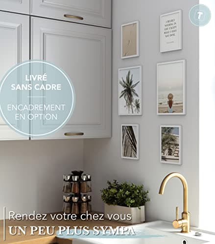 Papierschmiede® Set Mood Posters, Tableau Décoration Murale sans cadres « Coco Beach » Bureau, Salon, Deco Chambre Parentale, Cuisine, 2x A2 et 4x A3, palmiers plage beige vert
