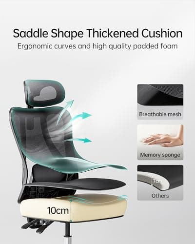 Hbada P3 Chaise de Bureau avec Support Lombaire, Siege de Bureau Ergonomique, Fauteuil à Dossier Haut Respirant avec Accoudoir, Noir