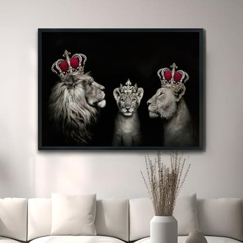 KAIDAARTLH Lion avec Couronne Blanc et Noir Animal Tableau sur Toile Tableaux Modernes Impressions Salon Chambre Affiche Mur Image Décoration Frameless(C,40x60cm)