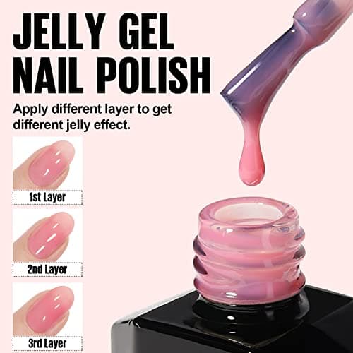 TOMICCA Vernis Semi Permanent Rose Set, 6 couleurs Transparent Rose Blanc Laiteux Vernis Gel UV, Soak-Off Vernis à ongles UV/LED Gel Cadeau pour salon de manucure DIY Home, 8ML