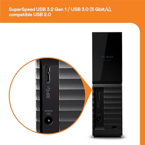 WD 22 To My Book Disque Dur externe de Bureau, USB 3.2 Gen 1, avec logiciels de gestion du disque et de sauvegarde et protection par mot de passe, compatible PC & Mac