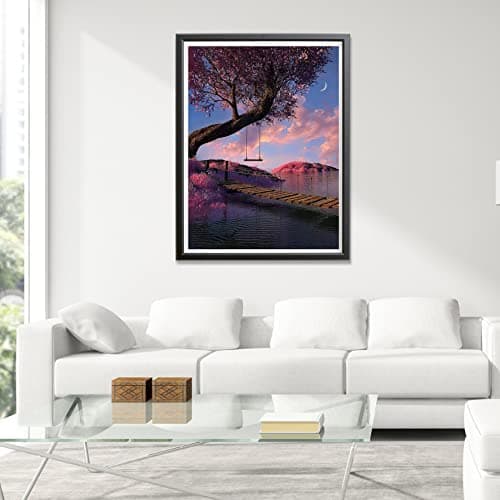 Showker 5D Kit Complet de Broderie Diamant Arbre - Peinture Diamant Paysage Rond Point de Croix - Décoration Murale pour Chambre, DIY Diamond Painting Maison 30x40 cm