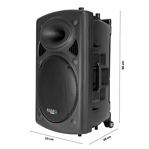 Ibiza - PORT15VHF-BT - Enceinte Portable 15"/800W Max avec 2 micros (VHF), télécommande et Housse de Protection - Bluetooth, USB, SD - Autonomie de 6 à 8h