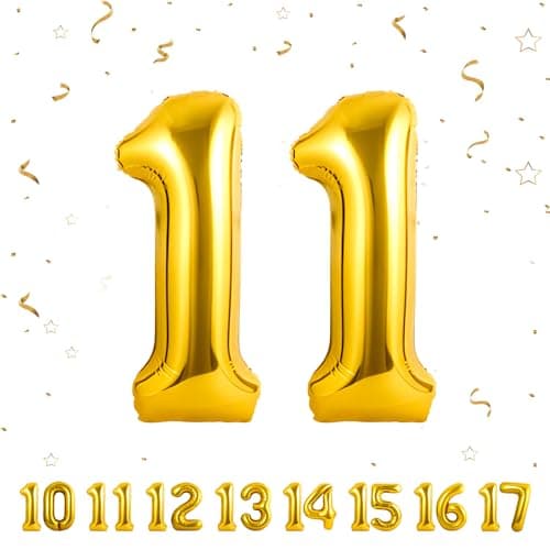Ballons Anniversaire 11 Or - 100cm - Ballon Chiffre 11 Numéro 11 - Happy Birthday Decoration Ballons Fête d'anniversaire Ans Vole Grâce à l'Hèlium 11
