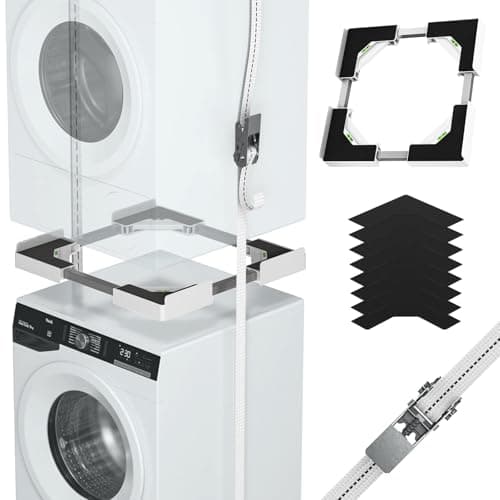 JHCHU Kit de superposition universel pour lave-linge et sèche-linge - Cadre réglable 45 à 68 cm - Idéal pour connexion de machine à laver et sèche-linge (blanc)