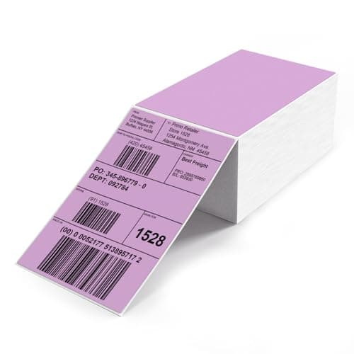 YIKIADA Lot de 500 étiquettes d'expédition violettes en vinyle autocollantes thermiques imperméables perforées pour DHL UPS Amazon