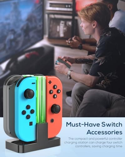FYOUNG 4 en 1 Chargeur pour Compatible avec Joy Con pour Switch & OLED Model, Station de Charge pour Pro Manettes